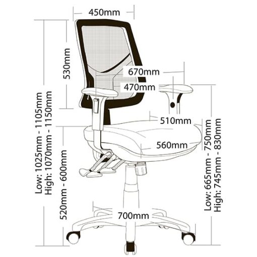 Hino ergonomic office chair with arm dimenstion