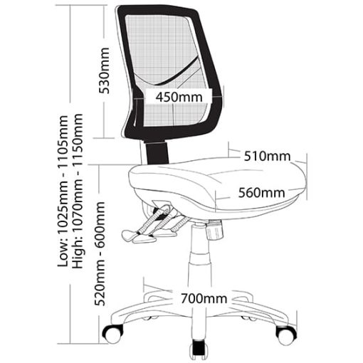 Hino ergonomic office chair no arms dimension