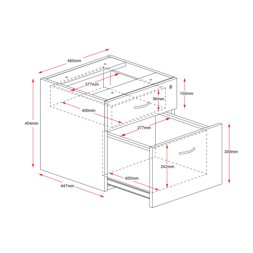 Rapid Worker Fixed Pedestal 2-Drawer Line drawing