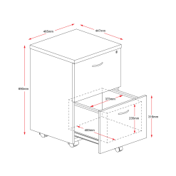 Rapid Worker Mobile Pedestal - 2 Drawers Line drawing