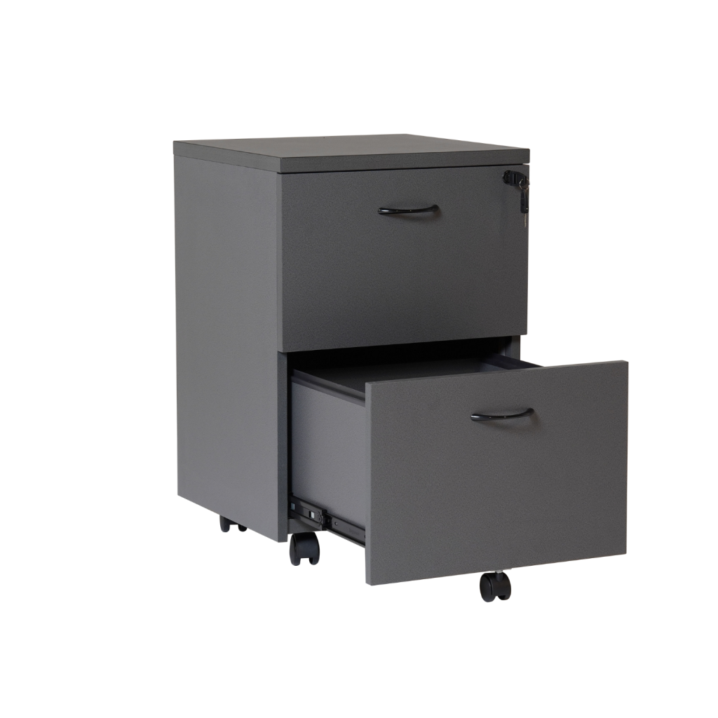 Rapid Worker Mobile Pedestal - 2 Drawers ironstone with open drawer view