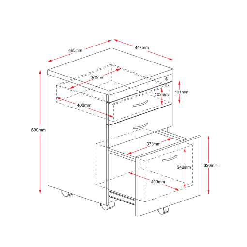 Rapid Worker Mobile Pedestal - 3 Drawers Line drawing